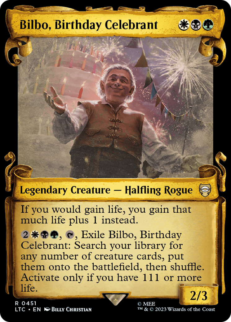Bilbo, Birthday Celebrant (Showcase Scrolls) (LTC-451) [Tales of Middle-earth Commander]