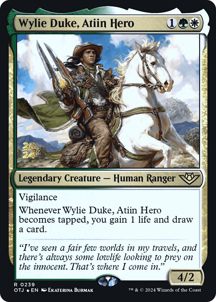 Wylie Duke, Atiin Hero (PRE-239S) [Outlaws of Thunder Junction Promos] Foil
