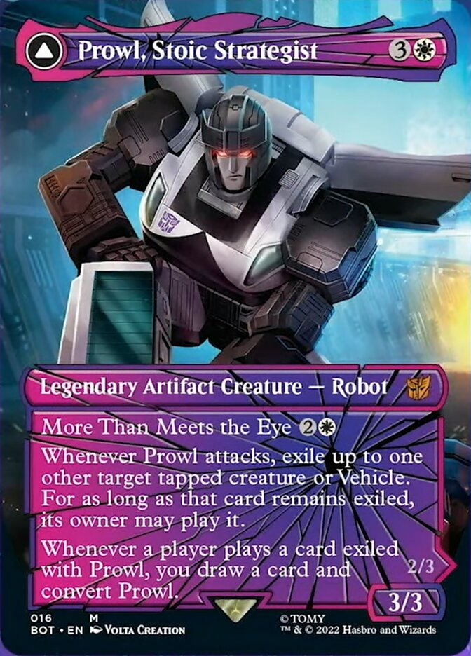 Prowl, Stoic Strategist // Prowl, Pursuit Vehicle (BOT-016) [Transformers]: (convertdfc, shatteredglass) (Borderless) Foil