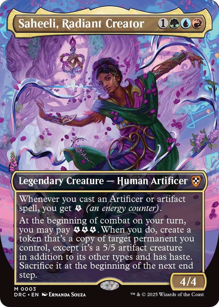 Saheeli, Radiant Creator (Borderless) (DRC-003) [Commander: Aetherdrift] Foil