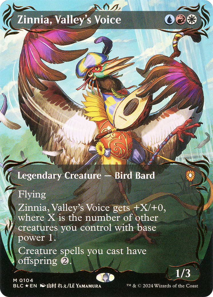 Zinnia, Valley's Voice (Borderless) (Raised Foil) (BLC-104) [Bloomburrow Commander] Foil