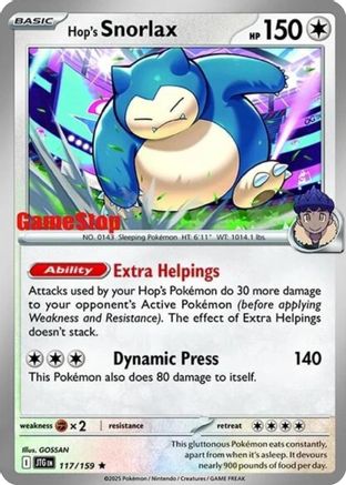 Hop's Snorlax - 117/159 (GameStop) (Cosmos Holo) 117 - [Miscellaneous Cards & Products] Holofoil