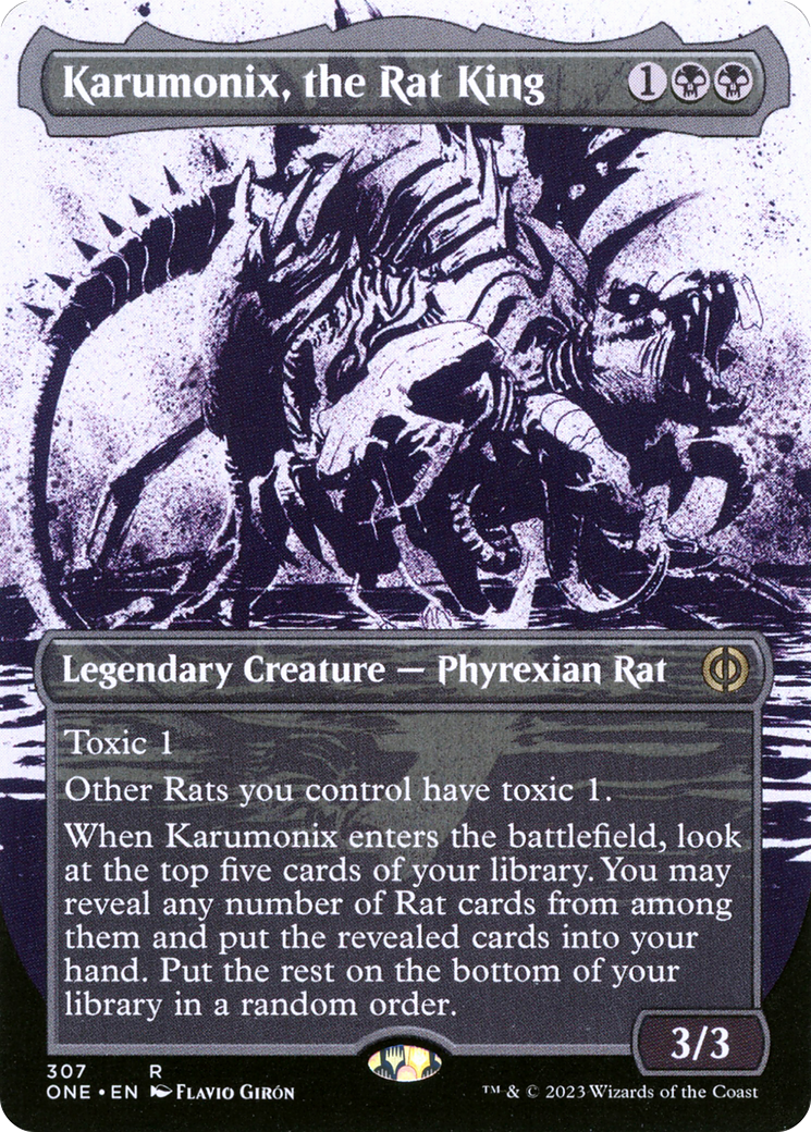 Karumonix, the Rat King (ONE-307) [Phyrexia: All Will Be One]: (Showcase) (Borderless) Foil