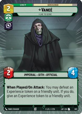 Vanee - I Live to Serve (Hyperspace Foil) (822) [Legends of the Force] Foil