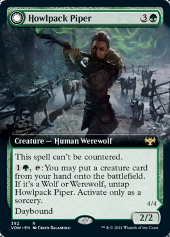 Howlpack Piper // Wildsong Howler (VOW-392) [Innistrad: Crimson Vow]: (Extended Art, Double Faced Transform) Foil