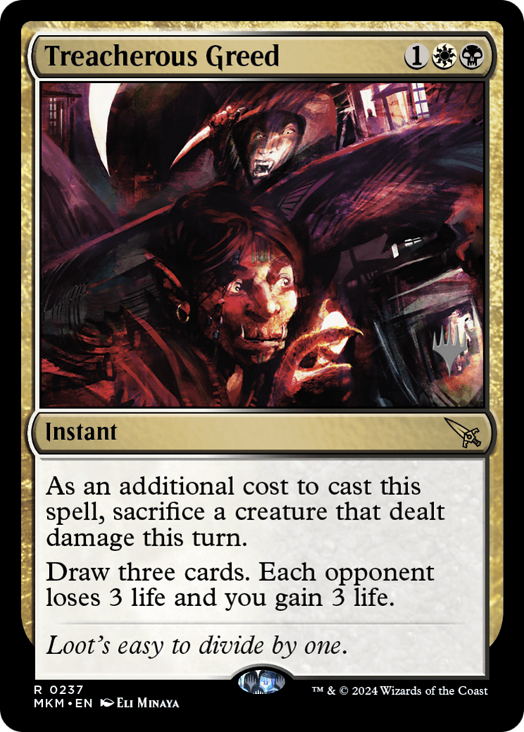 Treacherous Greed (PPMKM-237P) [Murders at Karlov Manor Promos] Foil