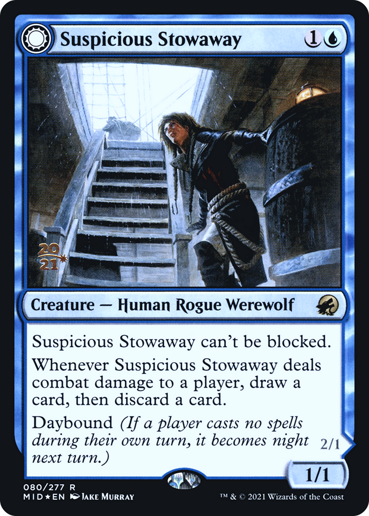 Suspicious Stowaway // Seafaring Werewolf (PRE-80S) [Innistrad: Midnight Hunt Promos]: (Double Faced Transform) Foil