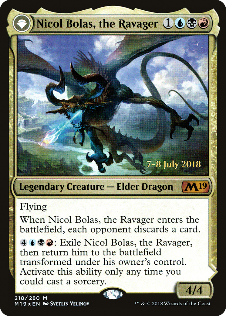 Nicol Bolas, the Ravager // Nicol Bolas, the Arisen (PRE-218S) [Core Set 2019 Promos]: (originpwdfc) Foil