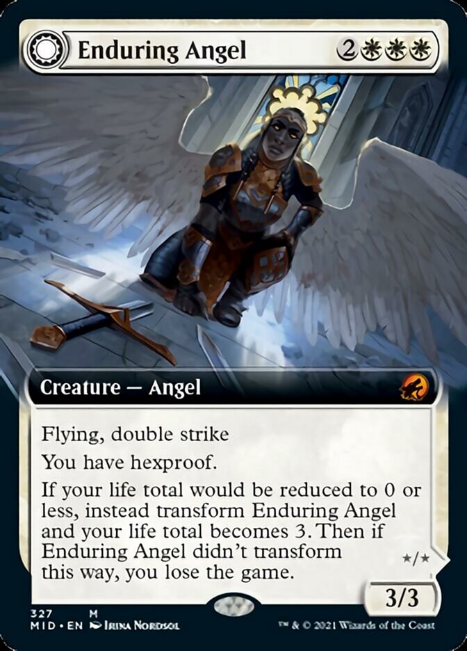Enduring Angel // Angelic Enforcer (MID-327) [Innistrad: Midnight Hunt]: (Extended Art, Double Faced Transform) Foil