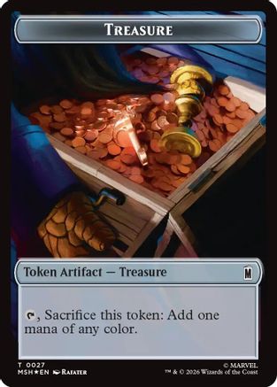 Treasure (0027) // Bird (0021) Double-Sided Token (Surge Foil) (MSC-27 // 21) [Commander: Marvel Super Heroes] Foil