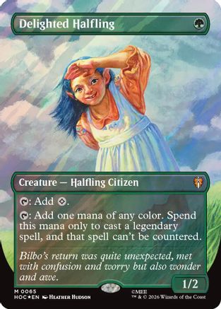 Delighted Halfling (Borderless) (Surge Foil) (HOC-065) [The Hobbit: Eternal-Legal] Foil