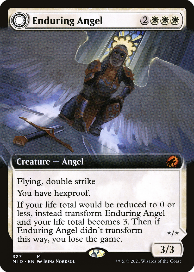Enduring Angel // Angelic Enforcer (MID-327) [Innistrad: Midnight Hunt]: (Extended Art, Double Faced Transform) Foil