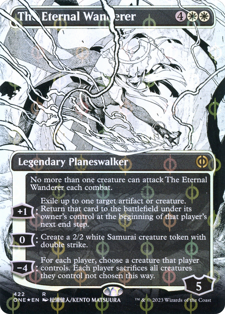 The Eternal Wanderer (ONE-422) [Phyrexia: All Will Be One]: (Showcase) (Borderless) Foil
