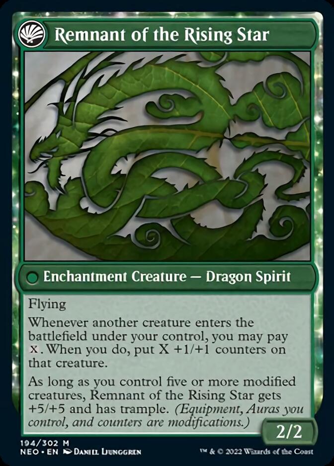 Jugan Defends the Temple // Remnant of the Rising Star (NEO-194) [Kamigawa: Neon Dynasty]: (fandfc, enchantment) Foil