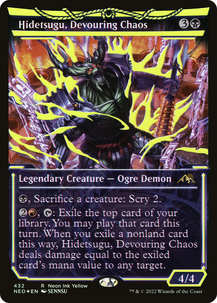 Hidetsugu, Devouring Chaos (Neon Yellow) (WPN Exclusive) (NEO-432) (Showcase) [Kamigawa: Neon Dynasty] Foil