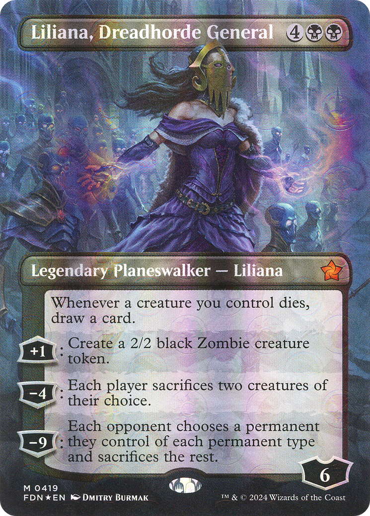 Liliana, Dreadhorde General (FDN-419) [Foundations] (Borderless) Foil