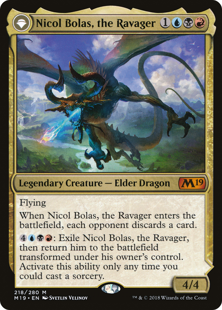 Nicol Bolas, the Ravager // Nicol Bolas, the Arisen (M19-218) [Core Set 2019]: (originpwdfc) Foil
