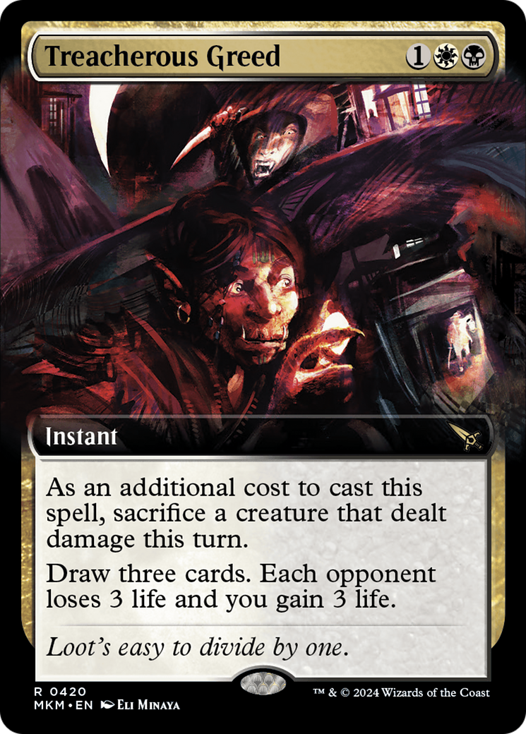 Treacherous Greed (MKM-420) [Murders at Karlov Manor]: (Extended Art) Foil
