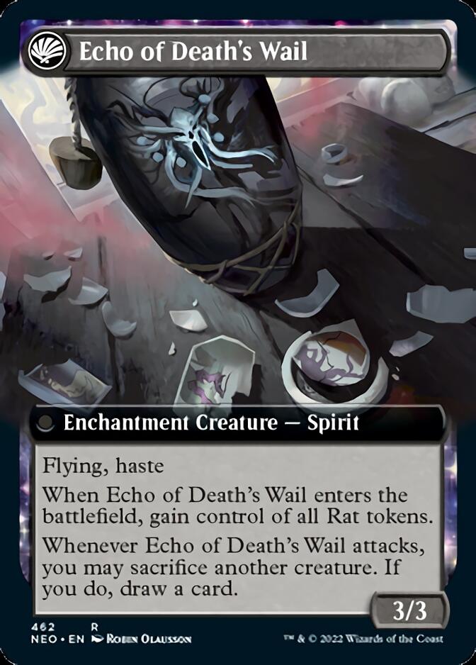 Tribute to Horobi // Echo of Death's Wail (NEO-462) [Kamigawa: Neon Dynasty]: (Extended Art, fandfc, enchantment) Foil