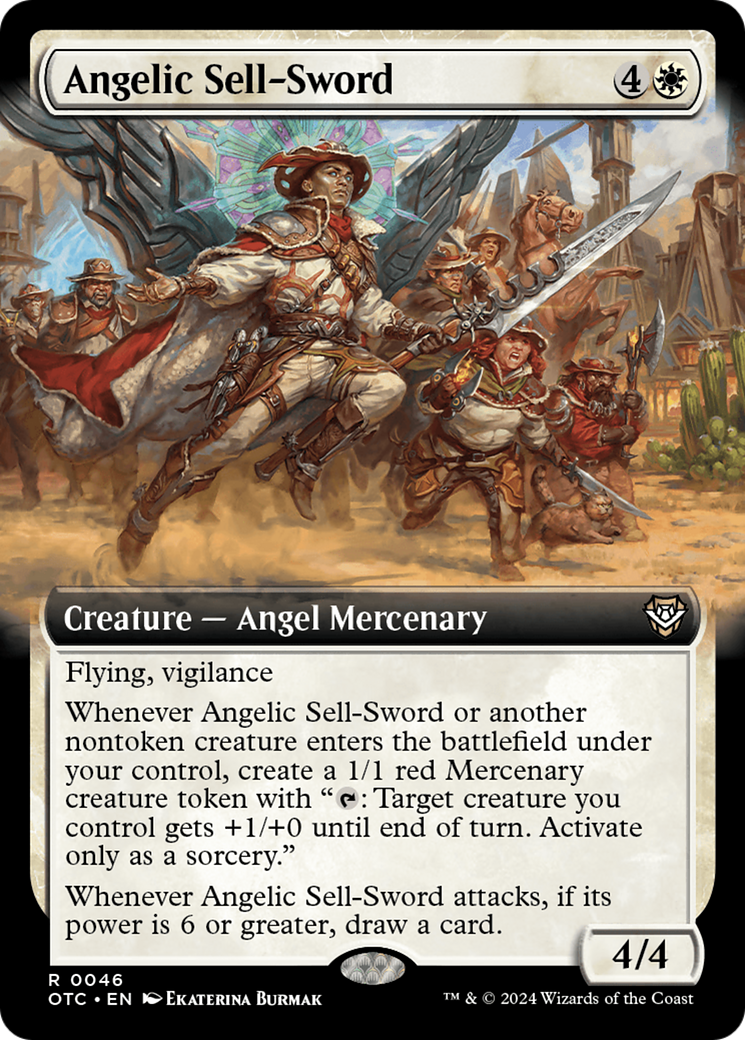 Angelic Sell-Sword (OTC-046) [Outlaws of Thunder Junction Commander]: (Extended Art) Foil