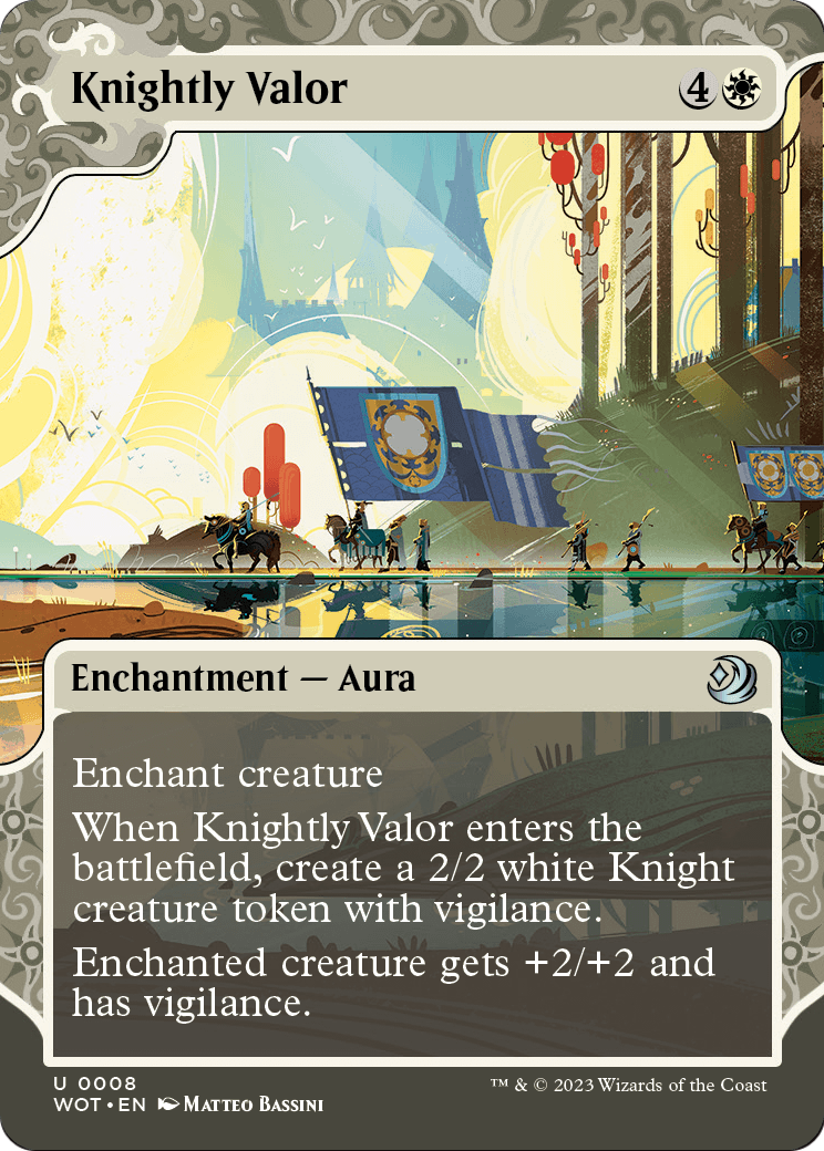 Knightly Valor (WOT-008) (Showcase) (Borderless) [Wilds of Eldraine: Enchanting Tales] Foil