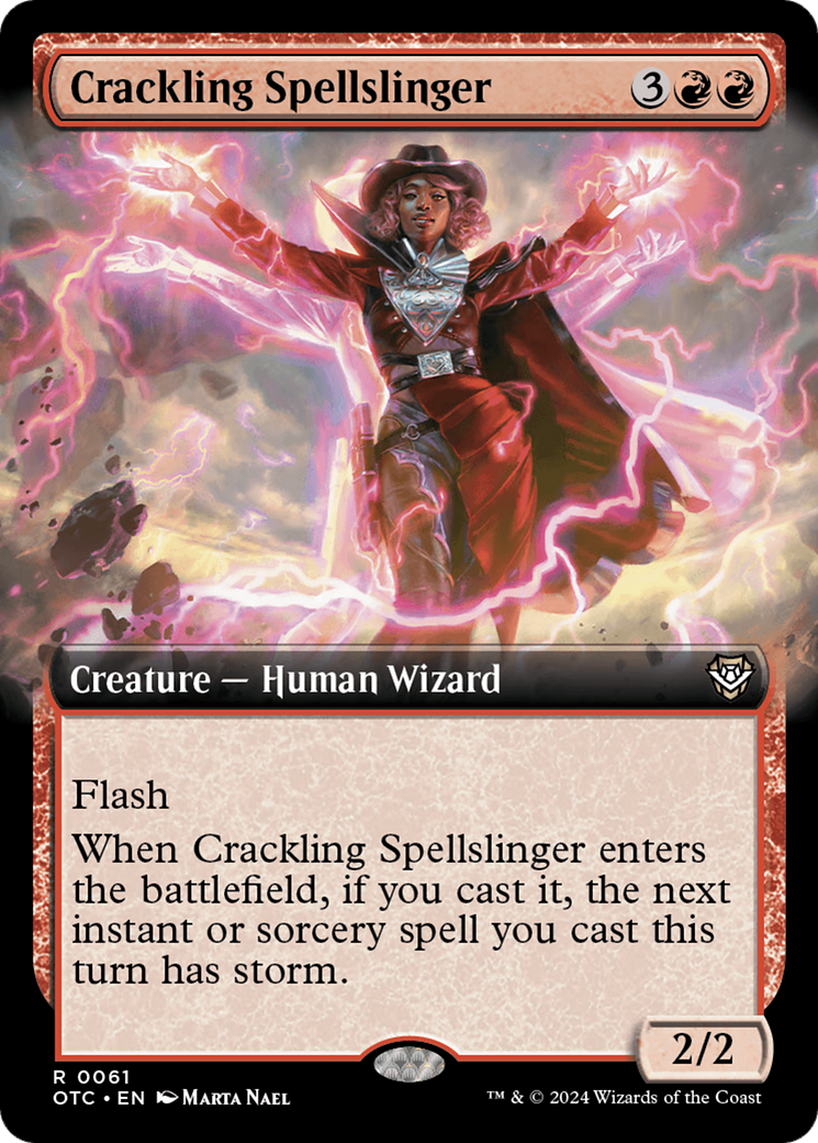 Crackling Spellslinger (OTC-061) [Outlaws of Thunder Junction Commander]: (Extended Art)