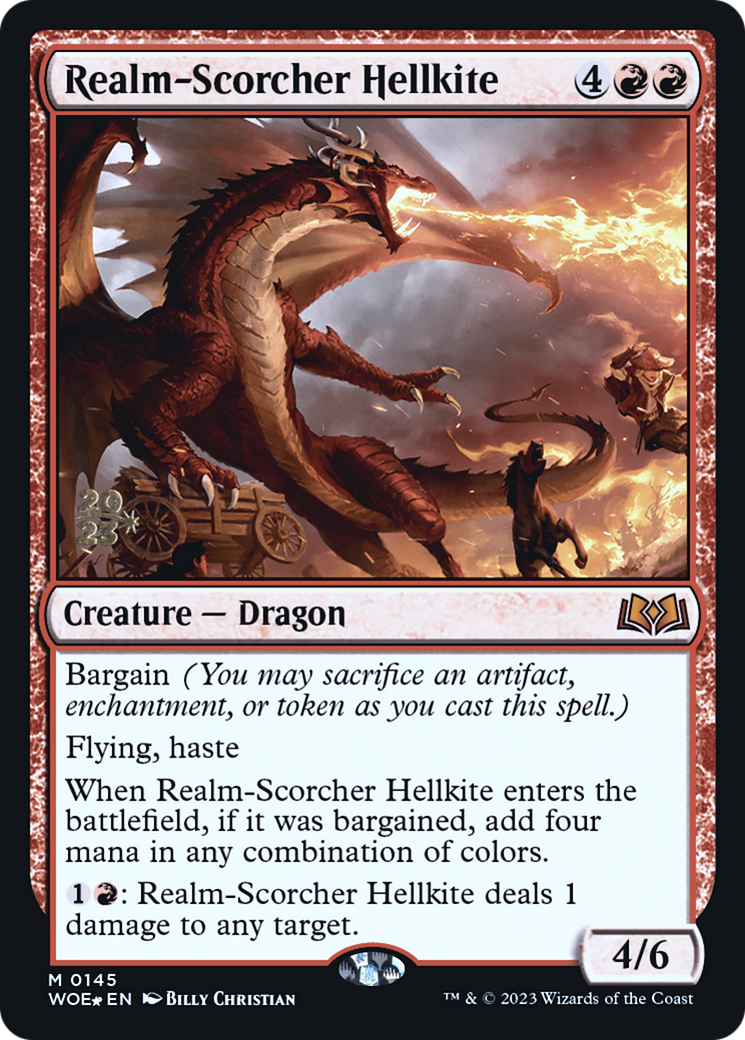 Realm-Scorcher Hellkite (PRE-145S) [Wilds of Eldraine Promos] Foil