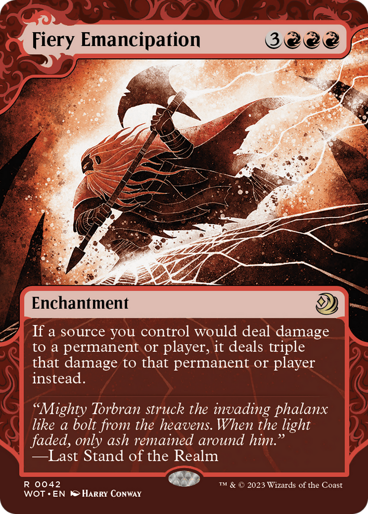 Fiery Emancipation (WOT-042) [Wilds of Eldraine: Enchanting Tales]: (Showcase) (Borderless)
