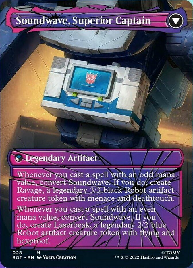 Soundwave, Sonic Spy // Soundwave, Superior Captain (BOT-028) [Transformers]: (shatteredglass, convertdfc) (Borderless)