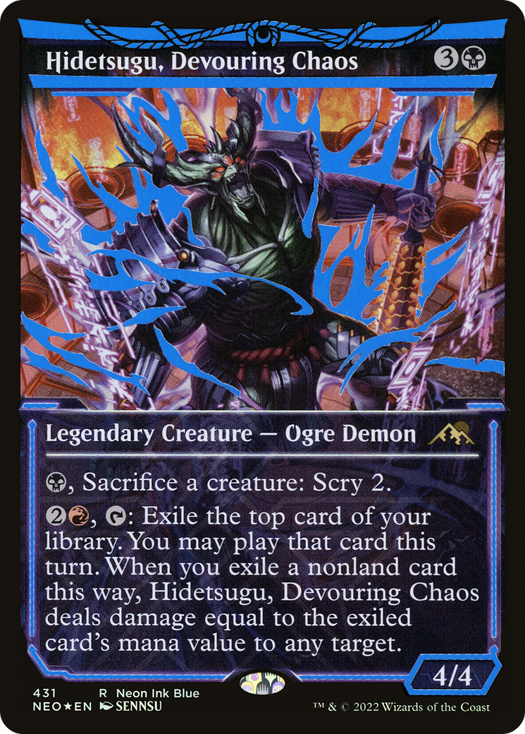 Hidetsugu, Devouring Chaos (Neon Blue) (NEO-431) (Showcase) [Kamigawa: Neon Dynasty] Foil