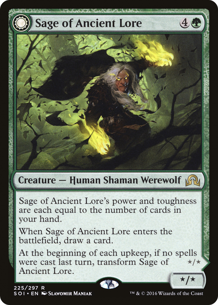Sage of Ancient Lore // Werewolf of Ancient Hunger (SOI-225) [Shadows over Innistrad]: (Double Faced Transform) Foil