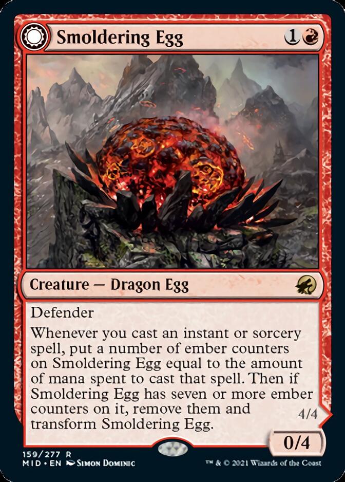 Smoldering Egg // Ashmouth Dragon (MID-159) [Innistrad: Midnight Hunt]: (Double Faced Transform) Foil