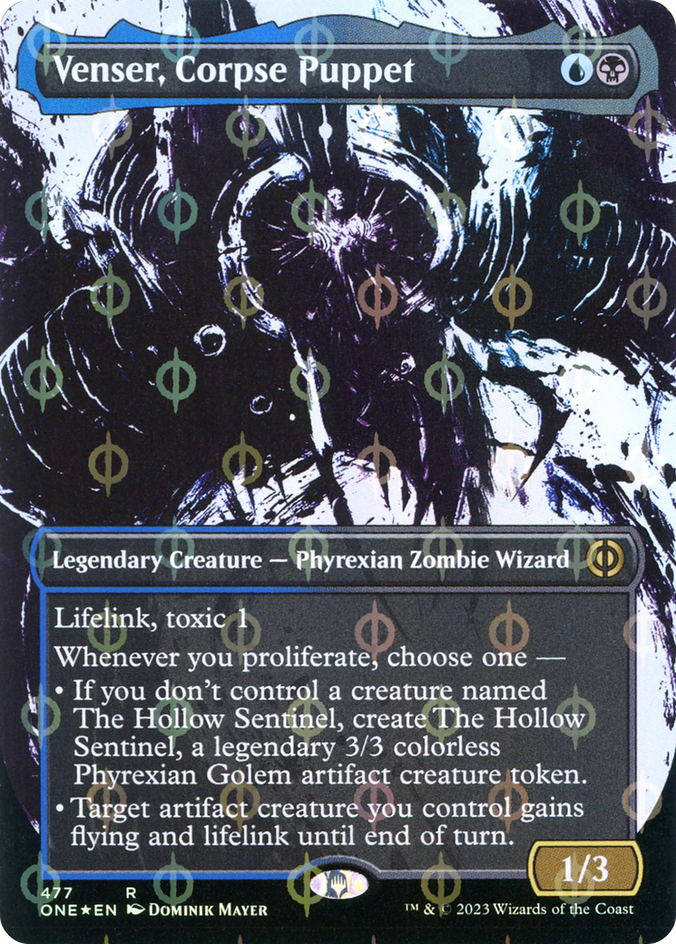 Venser, Corpse Puppet (ONE-477) [Phyrexia: All Will Be One]: (Showcase) (Borderless) Foil