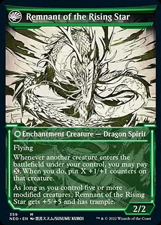 Jugan Defends the Temple // Remnant of the Rising Star (NEO-359) [Kamigawa: Neon Dynasty]: (Showcase, fandfc) Foil