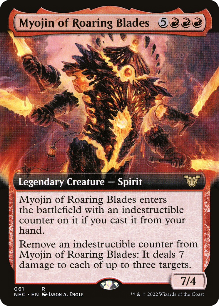 Myojin of Roaring Blades (NEC-061) [Neon Dynasty Commander]: (Extended Art)