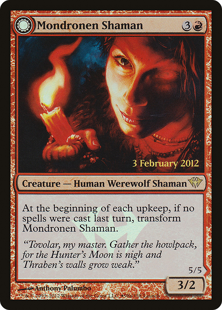 Mondronen Shaman // Tovolar's Magehunter (LARP-98★) [Dark Ascension Promos]: (Double Faced Transform) Foil