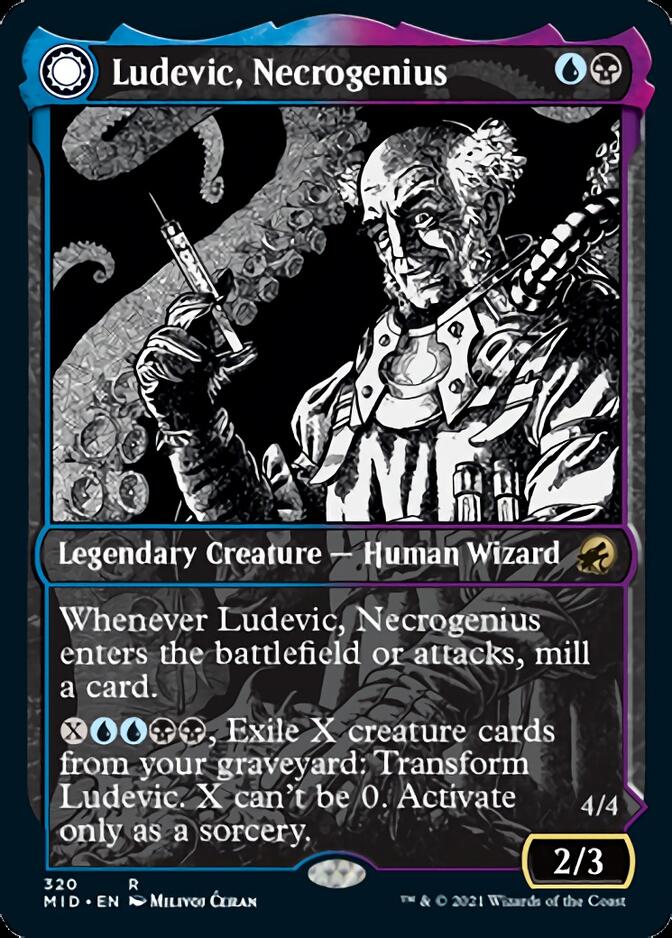 Ludevic, Necrogenius // Olag, Ludevic's Hubris (MID-320) [Innistrad: Midnight Hunt]: (Showcase, Double Faced Transform) Foil
