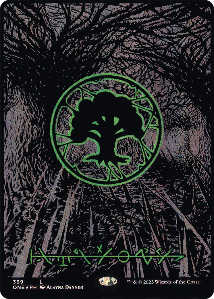 Forest (ONE-369) [Phyrexia: All Will Be One] (Borderless) Foil