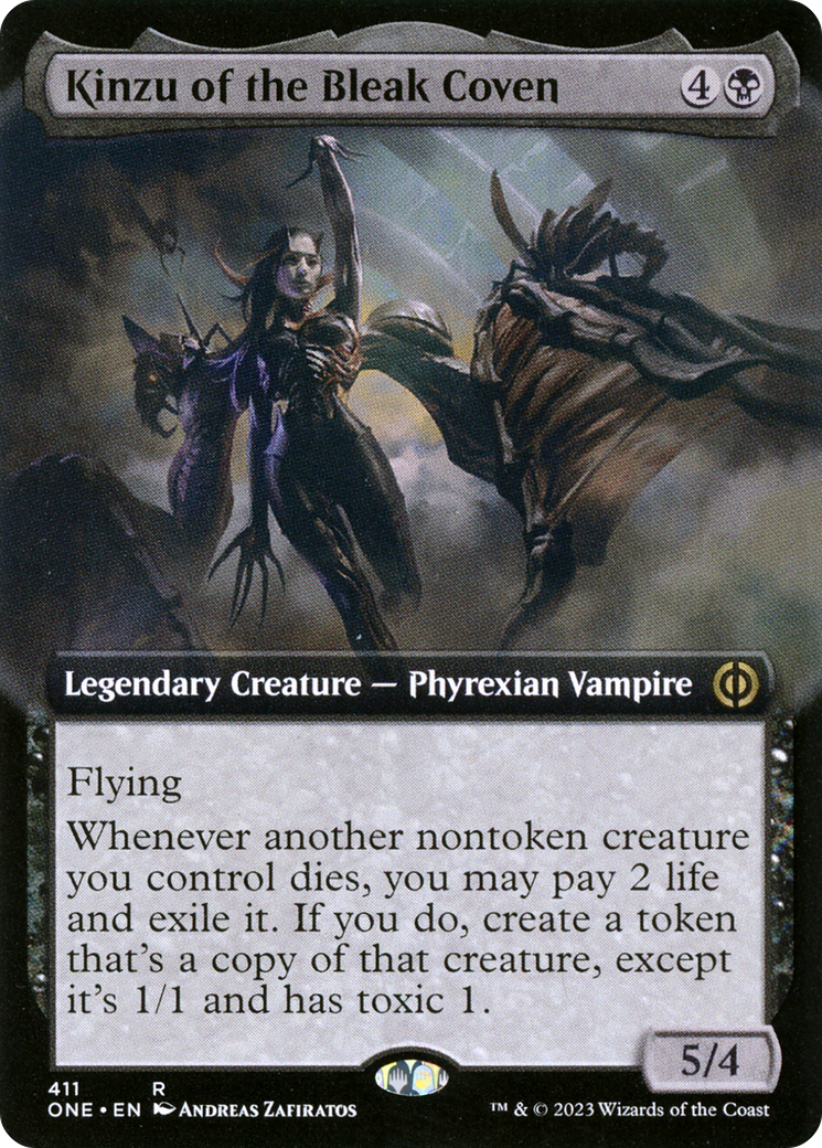 Kinzu of the Bleak Coven (ONE-411) [Phyrexia: All Will Be One]: (Extended Art) Foil