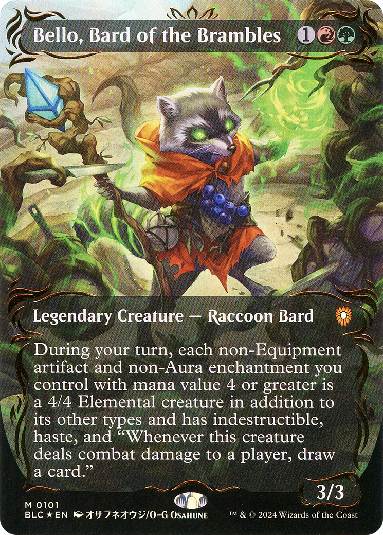 Bello, Bard of the Brambles (BLC-101) [Bloomburrow Commander] (Borderless) Foil