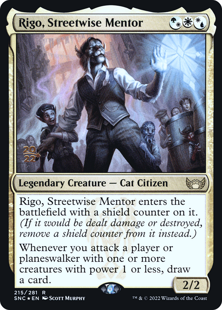 Rigo, Streetwise Mentor (PRE-215S) [Streets of New Capenna Promos] Foil