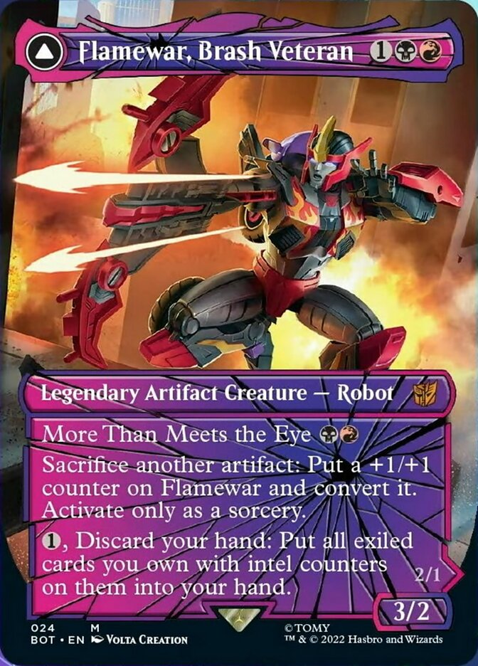 Flamewar, Brash Veteran // Flamewar, Streetwise Operative (BOT-024) [Transformers]: (shatteredglass, convertdfc) (Borderless)