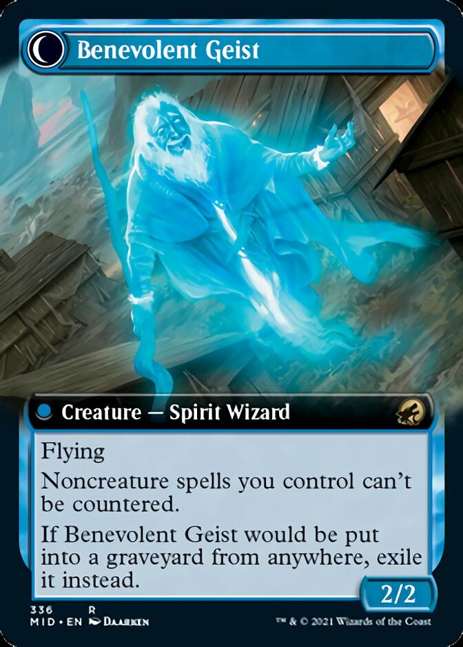 Malevolent Hermit // Benevolent Geist (MID-336) [Innistrad: Midnight Hunt]: (Extended Art, Double Faced Transform) Foil
