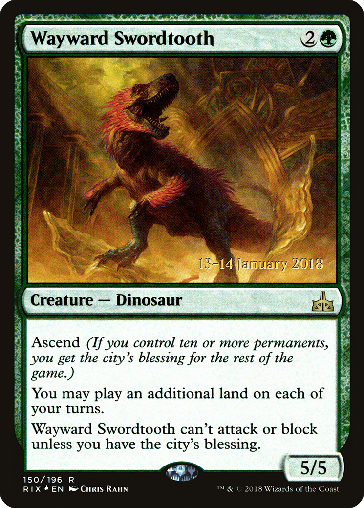 Wayward Swordtooth (PRE-150S) [Rivals of Ixalan Promos] Foil