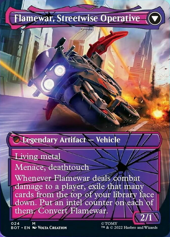 Flamewar, Brash Veteran // Flamewar, Streetwise Operative (BOT-024) [Transformers]: (shatteredglass, convertdfc) (Borderless) Foil