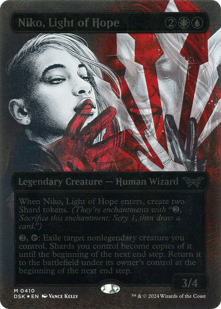 Niko, Light of Hope (Showcase) (Textured Foil) (DSK-410) (Borderless) [Duskmourn: House of Horror] Foil