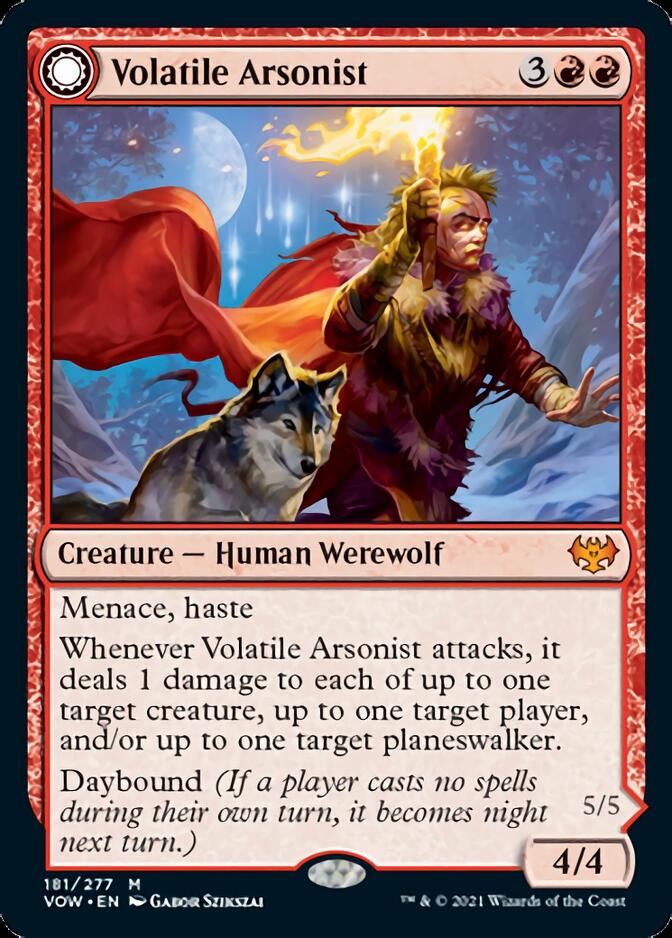 Volatile Arsonist // Dire-Strain Anarchist (VOW-181) [Innistrad: Crimson Vow]: (Double Faced Transform) Foil