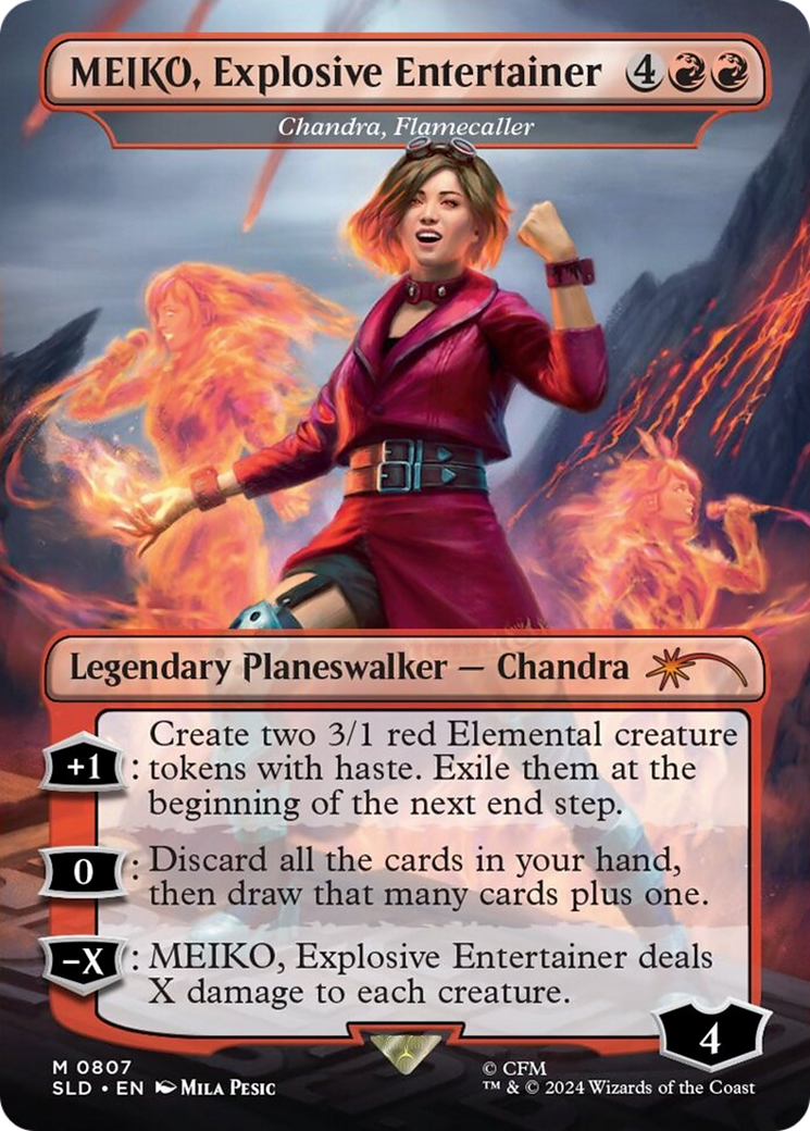 Chandra, Flamecaller (SLD-807) [Secret Lair Drop] / MEIKO, Explosive Entertainer (Borderless) Foil