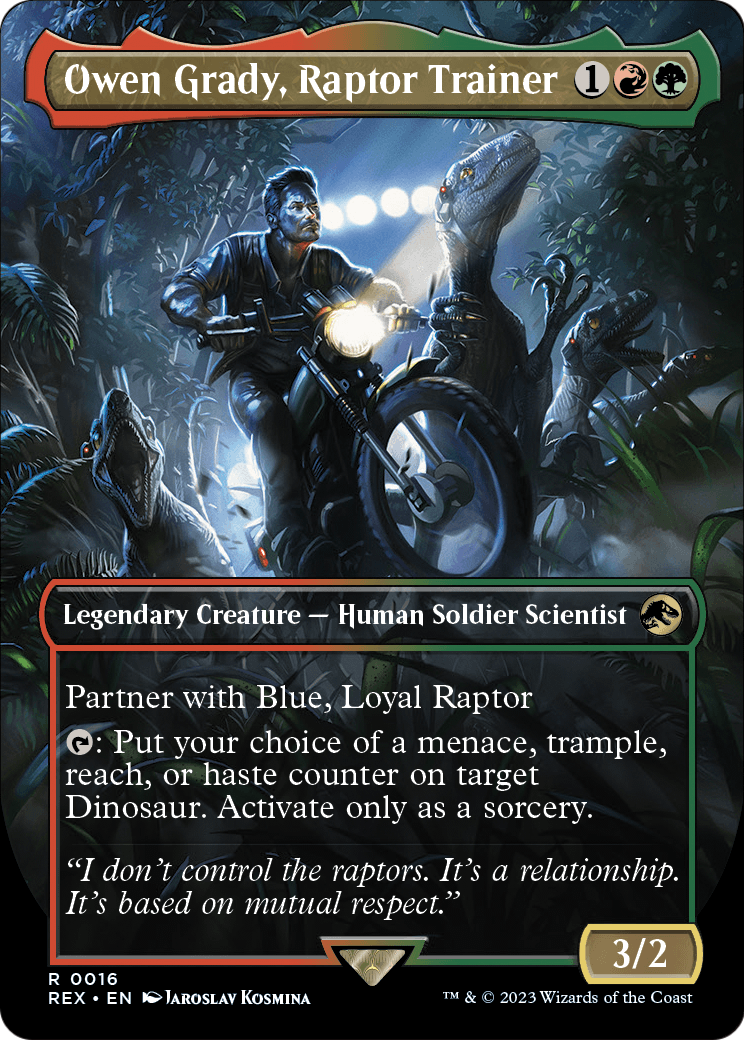 Owen Grady, Raptor Trainer (Borderless) (REX-016) [Jurassic World Collection] Foil