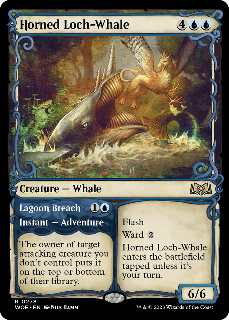 Horned Loch-Whale // Lagoon Breach (WOE-278) [Wilds of Eldraine]: (Showcase) Foil